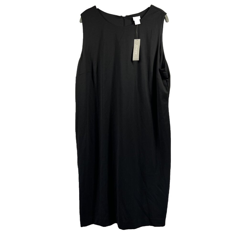 Chicos Women's Dress XL Solid‎ Black Stretch Sheath Minimalist Gothic Sleeveless